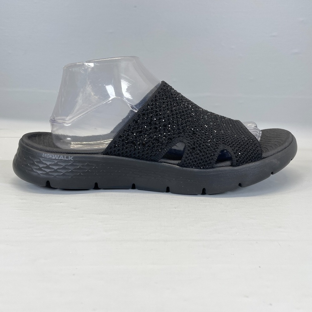 Skechers Go Walk Flex Slide Sandals Womens Size 11 Black Shimmer Comfort Shoes